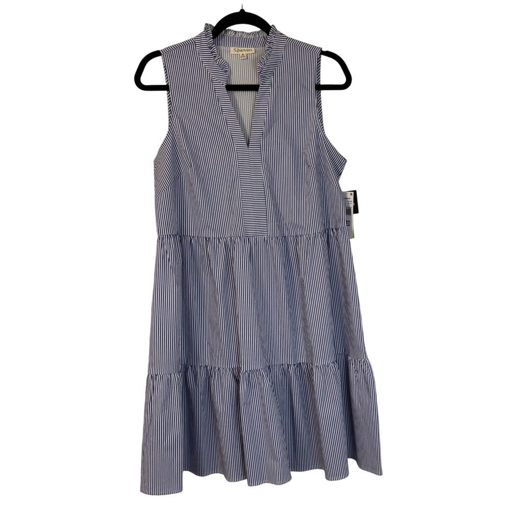 Women's Sleeveless Dress blue and white pinstripes beach sailor chic preppy